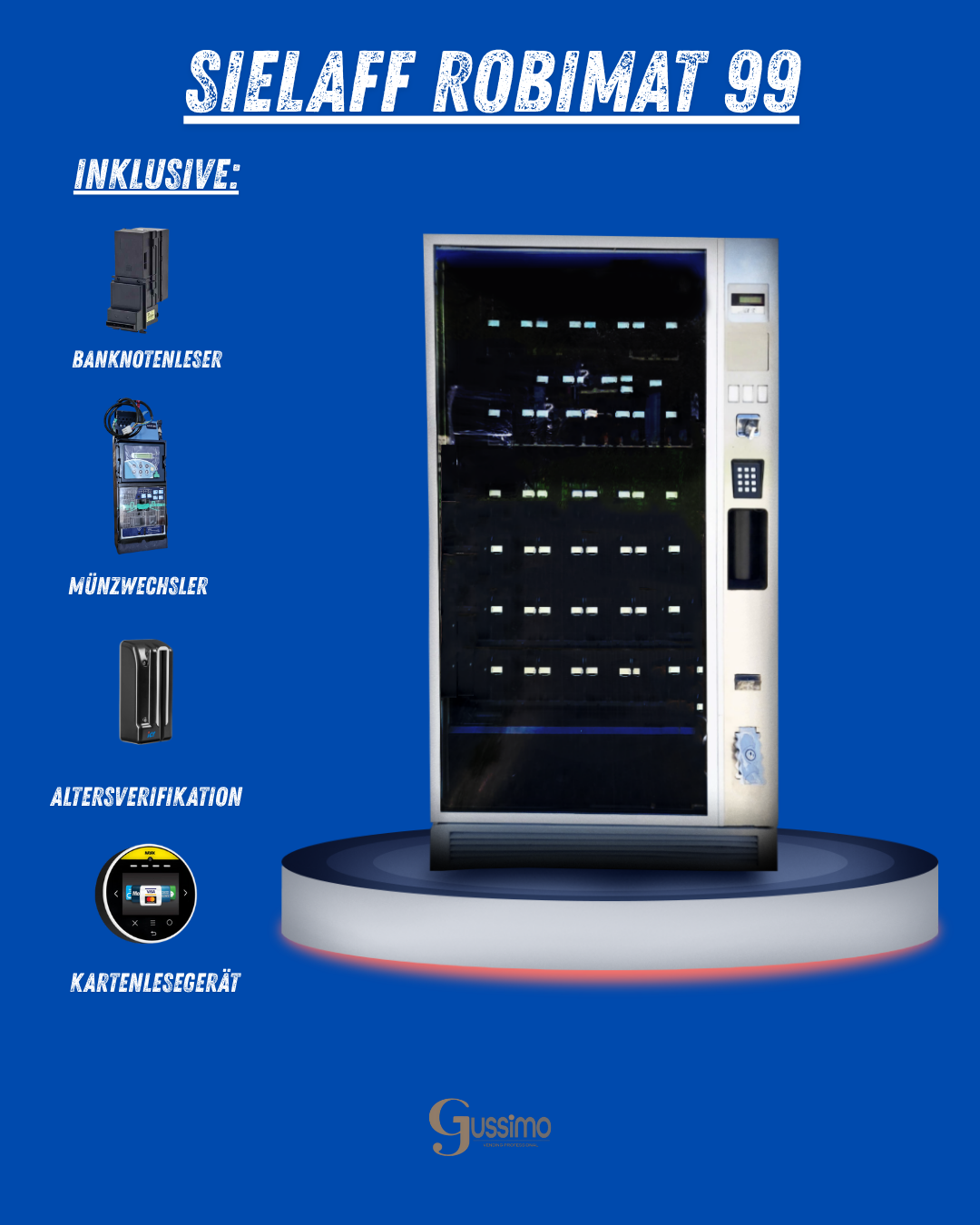 Robimat 99 Getränkeautomat mit Banknotenleser, Münzprüfer, NAYAX Kartenlesegerät & DCM5 Altersverifikation ( gebraucht )